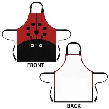 SCRAWLGOD Ladybug Print Kids Artist Apron Red Aprons for Kids Adjustable Strap Cooking Baking Artist...