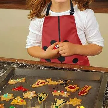 SCRAWLGOD Ladybug Print Kids Artist Apron Red Aprons for Kids Adjustable Strap Cooking Baking Artist Gardening Aprons for Boys and Girls