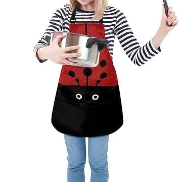 SCRAWLGOD Ladybug Print Kids Artist Apron Red Aprons for Kids Adjustable Strap Cooking Baking Artist Gardening Aprons for Boys and Girls