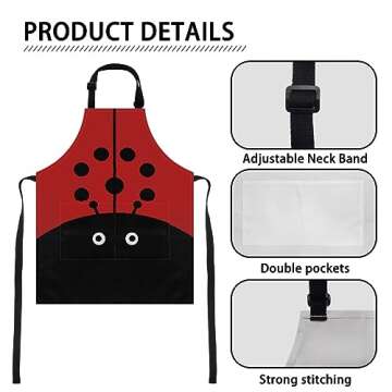 SCRAWLGOD Ladybug Print Kids Artist Apron Red Aprons for Kids Adjustable Strap Cooking Baking Artist Gardening Aprons for Boys and Girls