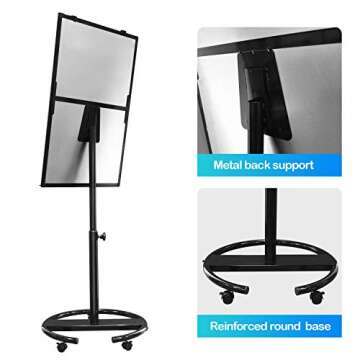 White Board Magnetic Mobile Dry Erase Board Easel 36 x 24 inch Wheels Movable Stand Whiteboard with Flipchart Hook Height Adjustable, Black