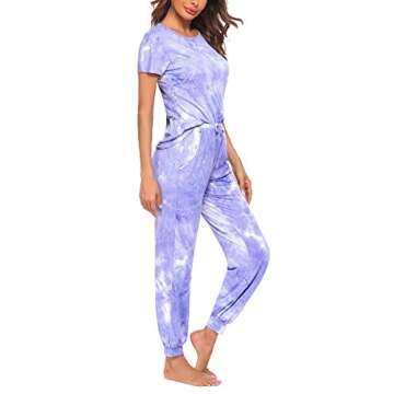 HOTOUCH Womens Two Piece Lounge Short Sleeve Shirt with Long Pants Sleepwear Pajamas with Pockets Purple, XX-Large