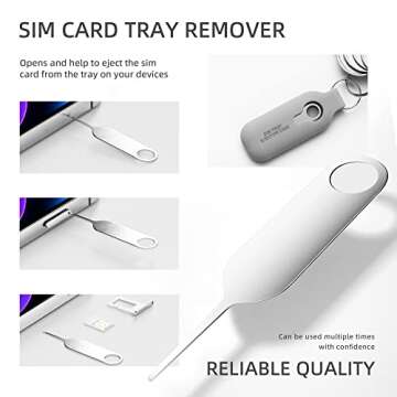 10 Pack SIM Card Tray Eject Pin Removal Tools Needles Opener-SIM Tray Ejector Case Protector with Detachable Keychain Charm,Suitable for All iPhone,Samsung and Other Smart Phones,Grey