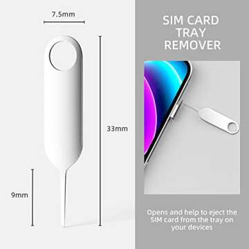 10 Pack SIM Card Tray Eject Pin Removal Tools Needles Opener-SIM Tray Ejector Case Protector with Detachable Keychain Charm,Suitable for All iPhone,Samsung and Other Smart Phones,Grey