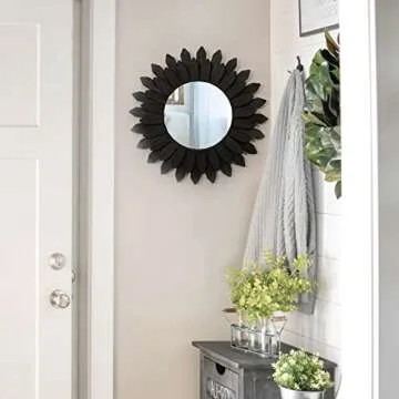 Honiway Black Wall Decor Wall Mirror 12 inch Boho Wall Decor Wood Decorative Mirror for Room Decor Home Decor for Bedroom Living Room Bathroom Kitchen Black
