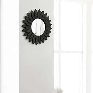 Honiway Black Wall Decor Wall Mirror 12 inch Boho Wall Decor Wood Decorative Mirror for Room Decor Home Decor for Bedroom Living Room Bathroom Kitchen Black