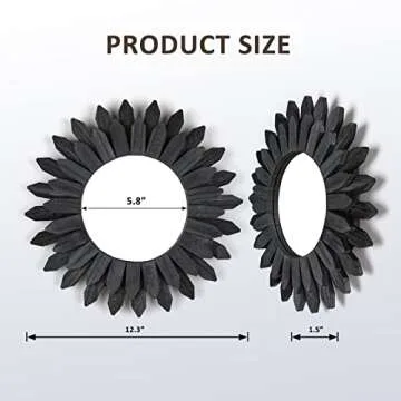 Honiway Black Wall Decor Wall Mirror 12 inch Boho Wall Decor Wood Decorative Mirror for Room Decor Home Decor for Bedroom Living Room Bathroom Kitchen Black