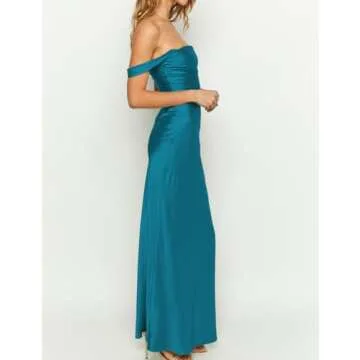 Realtix Elegant Off The Shoulder Satin Bridesmaid Dress