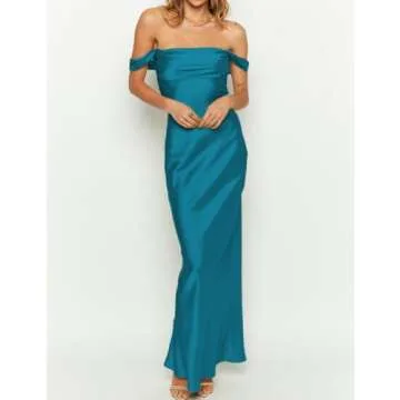 Realtix Elegant Off The Shoulder Satin Bridesmaid Dress