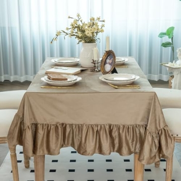 LOSIVISHE Velvet Tablecloth with Elegant Pleated Skirt