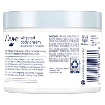 Dove Whipped Body Cream Macadamia and Rice Milk 10 oz