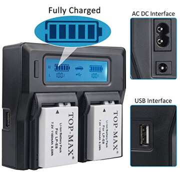 TOP-MAX LP-E8 Quick Dual Battery Charger: Fast Charging for Canon EOS Rebel