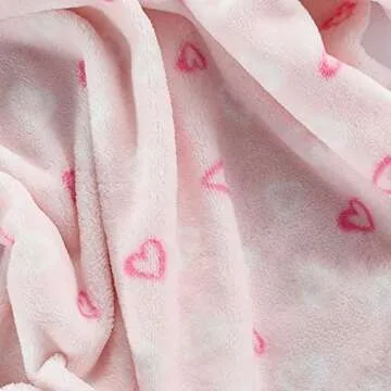 CREVENT Cozy Plush Baby Blanket - Pink Heart Design