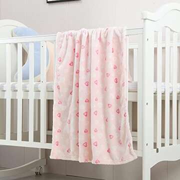 CREVENT Cozy Plush Baby Blanket - Pink Heart Design