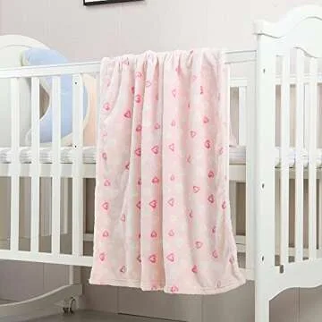 CREVENT Cozy Plush Baby Blanket - Pink Heart Design