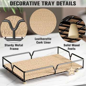 Qcold Decorative Tray for Coffee Table, Farmhouse Coffee Bar Accessories Organizer for Countertop, C...