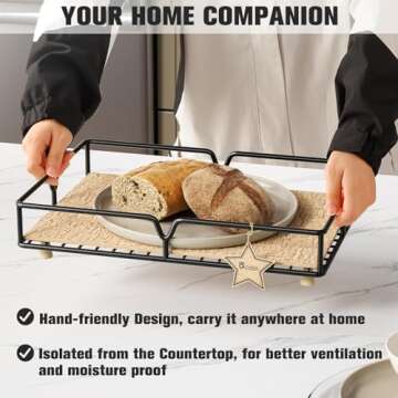 Qcold Decorative Tray for Coffee Table, Farmhouse Coffee Bar Accessories Organizer for Countertop, Coffee Station Organizer with Cork Liner, Rustic Kitchen Island Organizer for Home, Office, Hotel