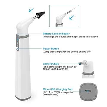 Wireless Otoscope, Ear Scope with 720P HD Ear Camera and 6 LED Lights, Ear Wax Removal Tool Camera with Gyroscope, Digital Otoscope with Light, Compatible with iPhone and Android