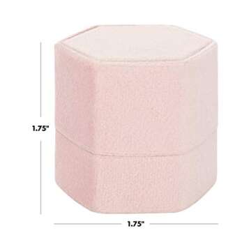 Koyal Wholesale Hexagon Velvet Wedding Ring Box, 2 Slot Velvet Ring Box Holder, Wedding Ring Boxes for Ceremony, Proposal, Engagement, Ring Bearer, Blush Pink