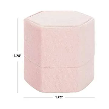 Koyal Wholesale Hexagon Velvet Wedding Ring Box, 2 Slot Velvet Ring Box Holder, Wedding Ring Boxes for Ceremony, Proposal, Engagement, Ring Bearer, Blush Pink