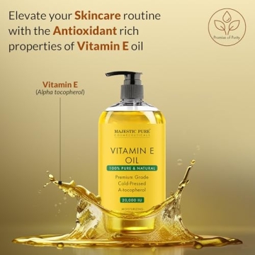 MAJESTIC PURE Vitamin E Oil - 100% Pure & Natural, 20,000 IU | Premium Grade, Cold-Pressed and Tocopherol to Repair Dry, Damaged Skin| Moisturizing Skin, Hair and Scalp 8 Fl Oz