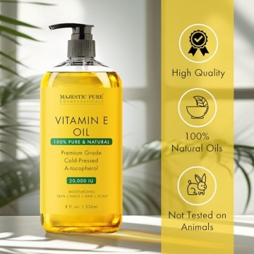 MAJESTIC PURE Vitamin E Oil - 100% Pure & Natural, 20,000 IU | Premium Grade, Cold-Pressed and Tocopherol to Repair Dry, Damaged Skin| Moisturizing Skin, Hair and Scalp 8 Fl Oz