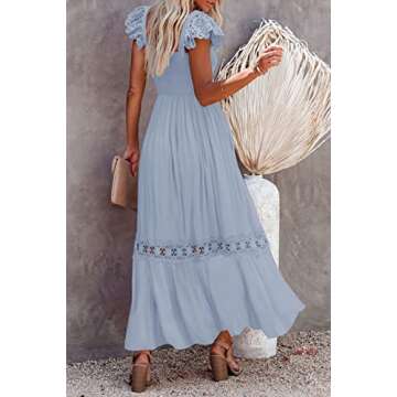 Ferlema Women's Summer White Maxi Dresses Summer Casual Square Neck Sleeveless Ruffle Beach Long Dress Light Blue Small