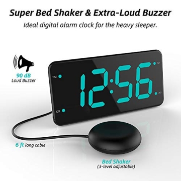 Easy Setting Dual Alarm Clock with Bed Shaker & USB Charger