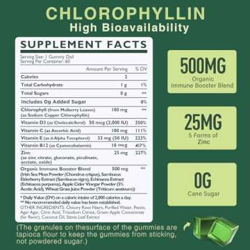 Sugar Free Chlorophyll Gummies - with Unfiltered ACV, Sea Moss & Elderberry, Echinacea, Vitamin D3, ...