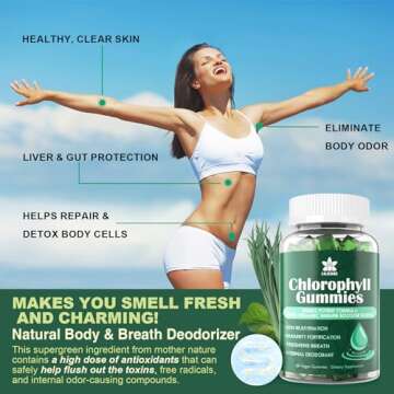 Sugar Free Chlorophyll Gummies - with Unfiltered ACV, Sea Moss & Elderberry, Echinacea, Vitamin D3, C, E, B12 - Natural Deodorant, Breathe Fresh, Immune & Digestion Support, Vegan Delicious Chews 60Ct