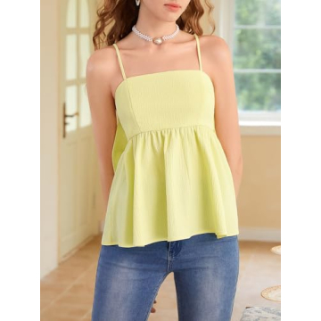 BEAUDRM Women's Ruffle Hem Cami Top with Bow Back