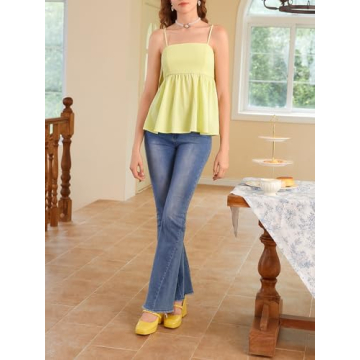 BEAUDRM Women's Ruffle Hem Cami Top with Bow Back