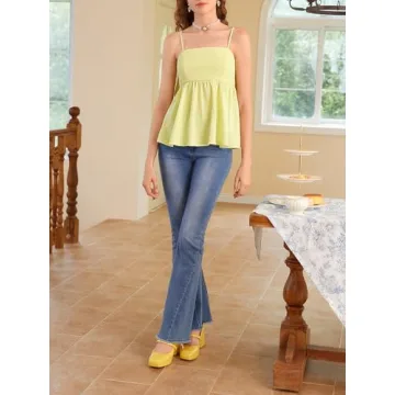 BEAUDRM Women's Ruffle Hem Cami Top with Bow Back