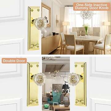 newliplace 2 Pack Vintage Single Sided Crystal Dummy Door Knobs Interior, Antique Long Plate Glass D...