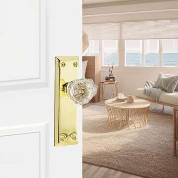 newliplace 2 Pack Vintage Single Sided Crystal Dummy Door Knobs Interior, Antique Long Plate Glass Dummy Door Knobs in Polished Brass/Gold