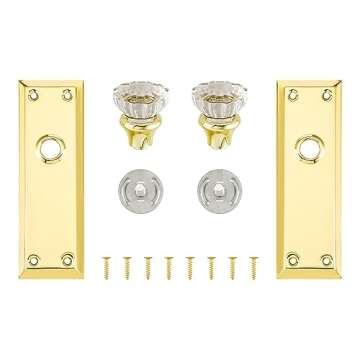 newliplace 2 Pack Vintage Single Sided Crystal Dummy Door Knobs Interior, Antique Long Plate Glass Dummy Door Knobs in Polished Brass/Gold