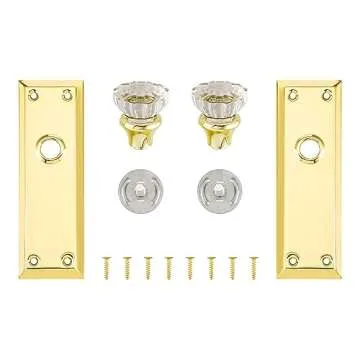 newliplace 2 Pack Vintage Single Sided Crystal Dummy Door Knobs Interior, Antique Long Plate Glass Dummy Door Knobs in Polished Brass/Gold