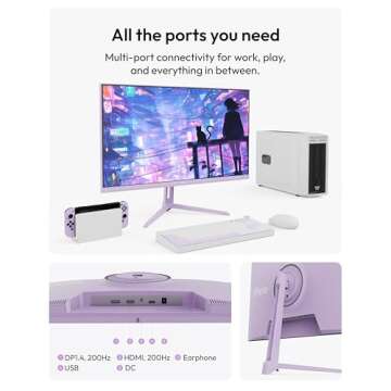 Pixio PX248 Wave Purple 24 inch 200Hz Refresh Rate FHD 1080p Resolution Fast IPS Panel 1ms GTG Response Time Purple Gaming Monitor with Adaptive Sync