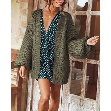 Remikstyt Womens Chunky Cardigan Cable Knit Oversized Open Front Cardigan Sweaters (Small, Army Gree...