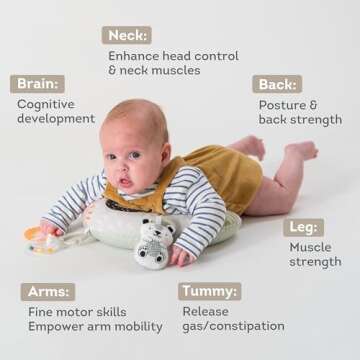 Taf Toys Ergonomic Tummy Time Pillow with Teether and Rattle - Soft and Supportive Baby Prop Pillow ...