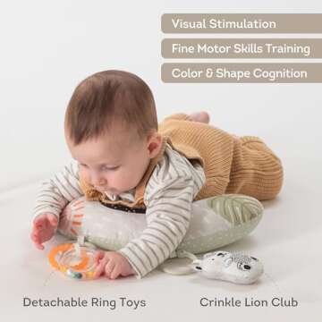 Taf Toys Ergonomic Tummy Time Pillow with Teether and Rattle - Soft and Supportive Baby Prop Pillow for Enhanced Motor Skills Development