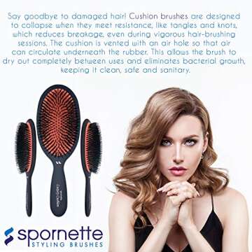 Spornette Boar Bristle Hair Brush for Women & Men - Large Luxury Cushion Oval Vented Hair Brush for Styling & Smoothing - Nylon & Boar Bristles Help to Reduce Breakage - For All Hair Types
