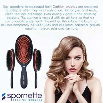 Spornette Boar Bristle Hair Brush for Women & Men - Large Luxury Cushion Oval Vented Hair Brush for Styling & Smoothing - Nylon & Boar Bristles Help to Reduce Breakage - For All Hair Types