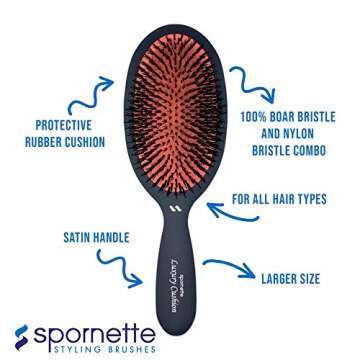 Spornette Boar Bristle Hair Brush for Women & Men - Large Luxury Cushion Oval Vented Hair Brush for Styling & Smoothing - Nylon & Boar Bristles Help to Reduce Breakage - For All Hair Types