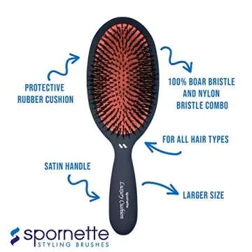 Spornette Boar Bristle Hair Brush for Women & Men - Large Luxury Cushion Oval Vented Hair Brush for Styling & Smoothing - Nylon & Boar Bristles Help to Reduce Breakage - For All Hair Types