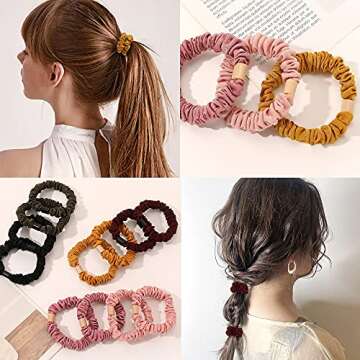 Silk Hair Ties Scrunchies - Small Mini Scrunchy for Women Thick Hair Accessories Cute Soft No Slip Hair Elastics Ponytail Holder for Curly Hair No Damage Hairties Gift for Girls