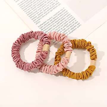 Silk Hair Ties Scrunchies - Small Mini Scrunchy for Women Thick Hair Accessories Cute Soft No Slip Hair Elastics Ponytail Holder for Curly Hair No Damage Hairties Gift for Girls
