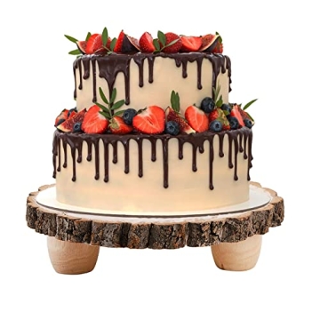 Frcctre 11 Inch Rustic Wood Cake Stand for Special Events