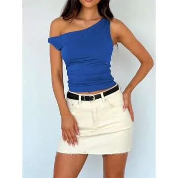 ForeFair Womens Off Shoulder Tops Sleeveless Going Out Crop Tank Tops Slim Fitted Shirts Summer Outfits Y2K Cute Tops(XS,Royal Blue)