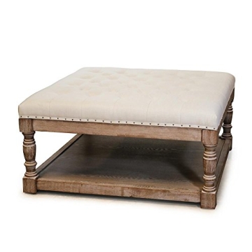 Warehouse of Tiffany Cairona 34" Shelved Ottoman in Cream Tufted Fabric (EL1668),Off-white